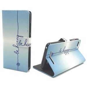  Handyh�lle Tasche f�r Case Handy Wiko Lenny 3 Schriftzug Be Happy Blau