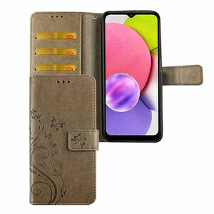 Samsung Galaxy A02s Tasche Handy Hlle Schutz-Cover Flip-Case mit Kartenfach Grau