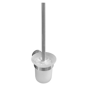 BEO WC-Brstengarnitur mit Glasbehlter Edelstahl matt weisse Brste 110x350x140 mm fr Bad & WC >> zum Bohren oder Kleben
