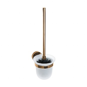 BORAL WC-Bürstengarnitur mit Glasbehälter Messing MIlchglas Gold Kupfer poliert 95x360x140 mm für Bad & WC >> zum Bohren oder Kleben