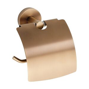 BAMBER Papierrollenhalter mit Deckel Messing Gold Kupfer matt 140x155x80 mm f�r Bad & WC >> zum Bohren oder Kleben