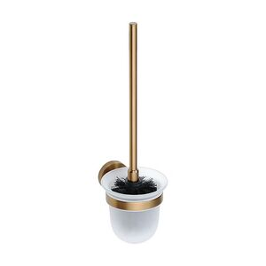BAMBER WC-Bürstengarnitur mit Glasbehälter Messing MIlchglas Gold Kupfer matt 95x360x140 mm für Bad & WC >> zum Bohren oder Kleben
