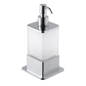 BASA Seifenspender Glas Messing Milchglas Chrom 75x180x75 mm, 200 ml f�r Bad & K�che >> freistehend anwendbar