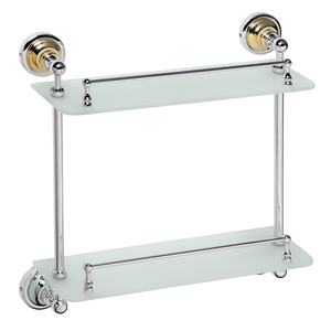 BETRO GOLD Glasablage mit 2 Ablageflchen Messing Gold Chrom Glas 400x420x120 mm fr Bad & WC >> zum Bohren