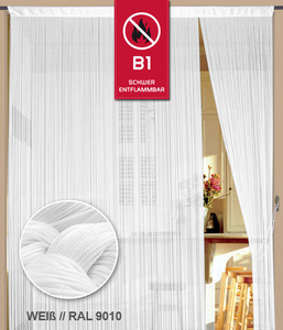 Fadenvorhang 100 cm x 400 cm (BxH) wei�  in B1 schwer entflammbar