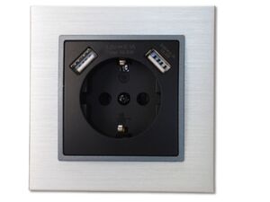 2519 ABELKA ALU schwarz Steckdose + USB 5V/2,1A U-Putz