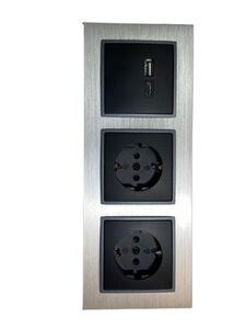 2550 ABELKA ALU si/sw 2x Steckdose + USB-C 18W +USB-A