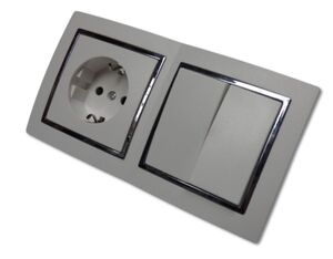 9493 Levina S 2-er 1 x Schuko Dose 1 x Serien Schalter silberner Rand