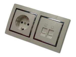 9496 Levina S 2-er 1 x Schuko Dose 1 x Netzwerk silberner Rand