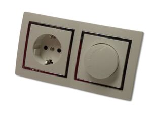 9499 Levina S 2-er 1 x Schuko Dose 1 x Dimmer 300 Watt silberner Rand