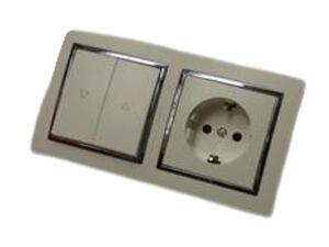 9500 Levina S 2-er 1xSchuko 1x Rolladen Taster silberner Rand