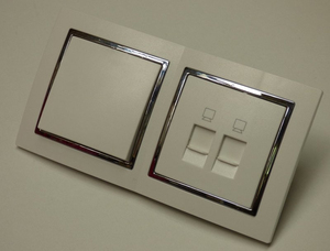 9529 Levina S 2-er 1xTaster 1x Netzwerk silberner Rand 