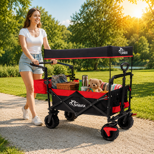 SAMAX Faltbarer Bollerwagen Offroad mit Dach - Schwarz / Gr�n