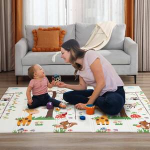 Baby Vivo Spielmatte / Spielteppich f�r Kinder doppelseitig mit Tieren 200 x 180 cm - Zoo