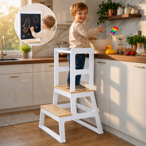 Baby Vivo Lernturm aus Holz - Mit Tafel in Wei�