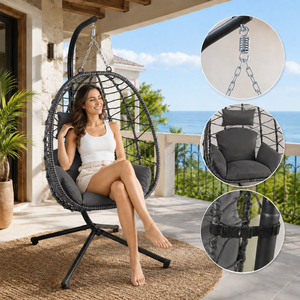 Makika H�ngesessel mit Gestell h�henverstellbar aus Polyrattan in Grau