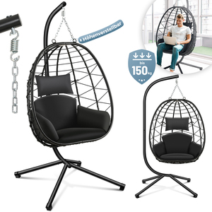 Makika H�ngesessel mit Gestell h�henverstellbar aus Polyrattan in Schwarz