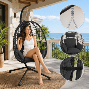 Makika H�ngesessel mit Gestell h�henverstellbar aus Polyrattan in Schwarz