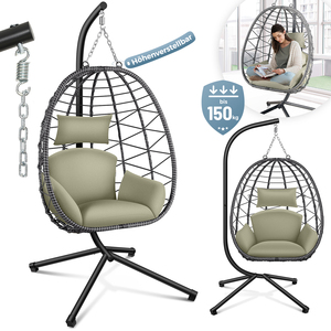 Makika H�ngesessel mit Gestell h�henverstellbar aus Polyrattan in Gr�n / Grau