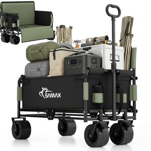 SAMAX Faltbarer Bollerwagen - 2in1 mit Bank - bis 200kg Offroad Festival Edition - Matcha Gr�n