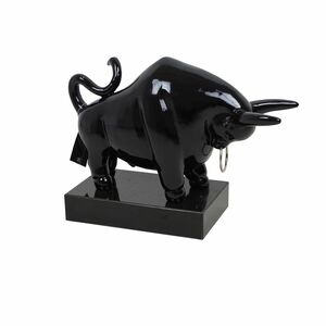 Skulptur Stier schwarz gl�nzend Polyresin 49x36x19 Marmorsockel Dekoration Figur
