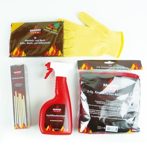 Kaminofen Geschenkset 5tlg. Reiniger, Anz�nder, Handschuh im Kaminset Starterset