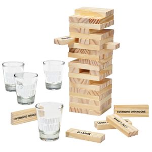 Trinkspiel Trink-Turm Partyspiel mit 4 Gläsern 60 Steinen Wackelturm