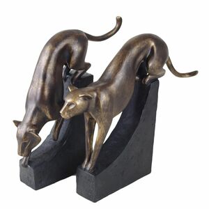Dekofiguren Panther 2 St�ck 33cm schwarz / bronze Polystone Buchst�tzen Figuren