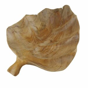 Teak Schale Teller 35cm Blattform Teakholz Dekoschale Holzschale Dekoteller