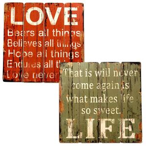 Wandbilder aus Holz Wanddeko Love Life Spr�che 2er Set ca. 40 x 40 cm