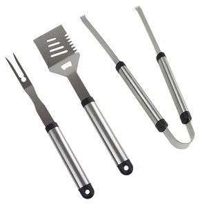 Grillzubeh�r Grillbesteck 3teilig Metall 42cm Gabel Zange Schieber Grillset