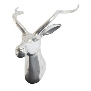 Geweih Bock 47cm Aluminium poliert Wanddeko silber zur Wandmontage