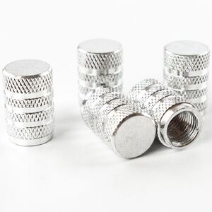 Ventilkappen aus Aluminium in Chrom Optik mit Riffelung und Streifen 5tlg. 