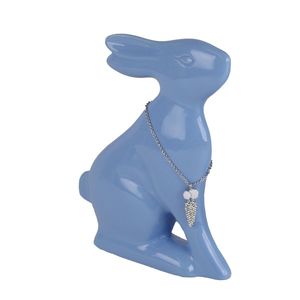 Dekofigur Hoppel Hase hellblau Halskette Karotte 18cm Osterhase schnuppernd