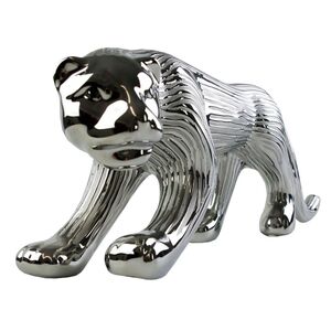 Skulptur Panther 38x17cm Keramik Platin Dekor Dekofigur Raubkatze Dekoration