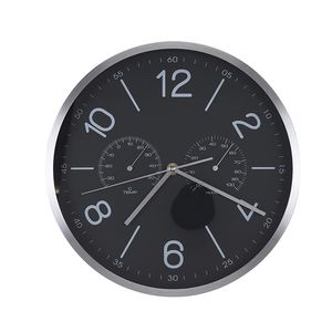 Wanduhr Uhr 30 cm Farbe schwarz Metall mit Temperatur Feuchtigkeitsanzeige Quarz