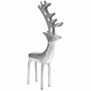 Dekofigur Rentier stehend 19x5x39cm Aluminium silber Skulptur Weihnachtsdeko