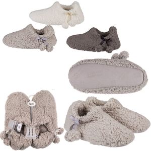 Kuschel Hausschuhe Gr. 36 - 41 in wei�, hellgrau oder dunkelgrau mit Pompoms