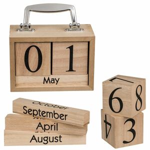 Ewiger Kalender aus Naturholz in Kofferform Blockkalender Dauerkalender