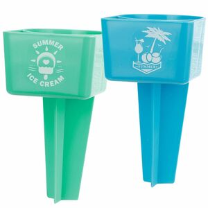 Strand Getr�nke und Smartphone Halter Becher Kunststoff gr�n oder t�rkis