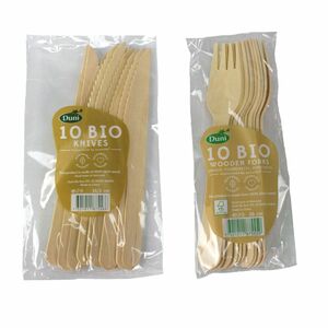 Einwegbesteck 20 tlg. Holz Messer + Gabel Birkenholz Partybesteck Wegwerfbesteck