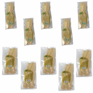 Einwegbesteck-Set 100tlg. Holz Messer+Gabel aus Birkenholz Partybesteck Wegwerf