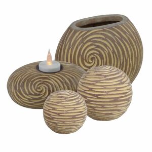4tlg. Deko-Set aus Polystone braun beige Rotary Teelichthalter Vase Kugeln