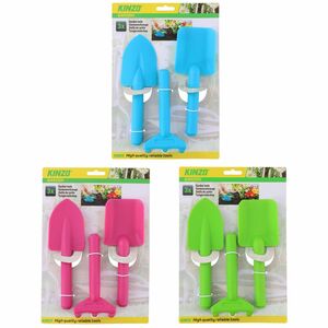 Kinder Gartenwerkzeug Schaufel, Rechen & Spantenschaufel aus Kunststoff 3 Farben