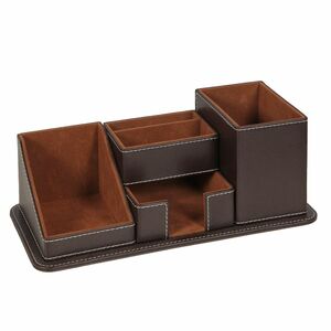 Schreibtisch-Organisierer braun Kunstleder 25x12x10 cm Stiftebox mit 5 F�chern
