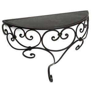 Wandregal Halbrund aus Schmiedeeisen mit verspielten B�gen 45x18x38 Antikschwarz