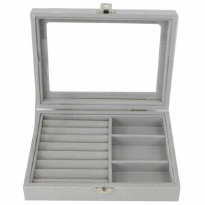 Edle Schmuckbox mit grauem Samt 4 Fcher 20x15x5 cm 