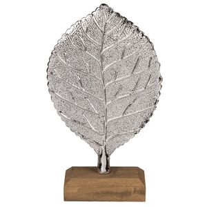 Dekofigur Skulptur Blatt 22cm Aluminium auf Sockel Dekoobjekt Statue