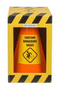 Pylone Caution Dangerous Gases Warnung Furz-Piktrogramm Scherzartikel orange