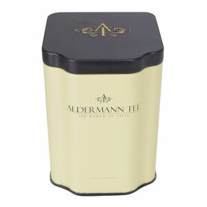 Teedose Aldermann Tee, schwarzer Deckel, goldenen Initialen 8x8x11 cm Gewrze